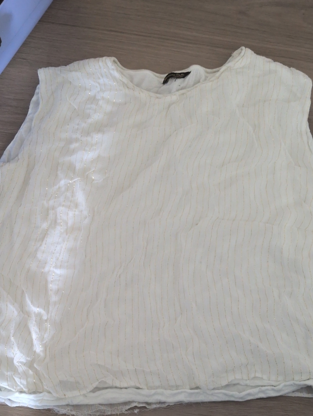 Massimo Dutti Cream Sleeveless Top with Gold Pinstripes
